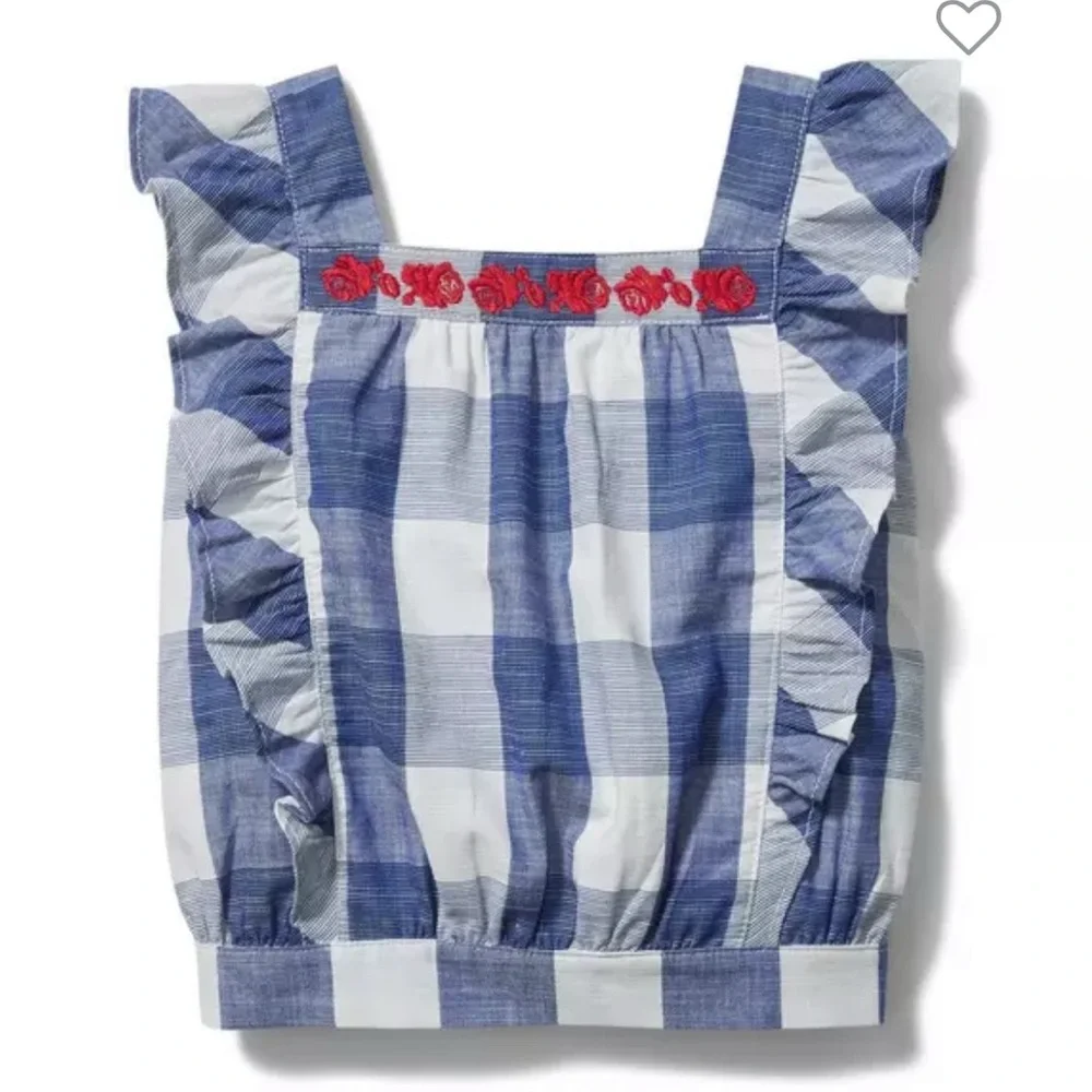 Janie and Jack Embroidered Floral Gingham 2T Sleeveless Ruffle Cotton Toddler